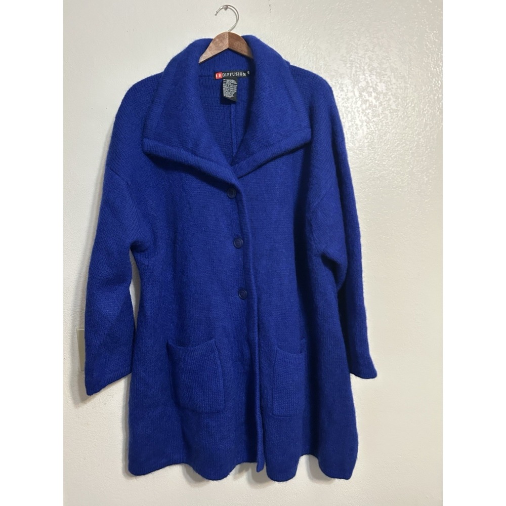 IB Diffusion Cardigan Sweater Swing Coat Blue Wool Mohair Blend Vintage